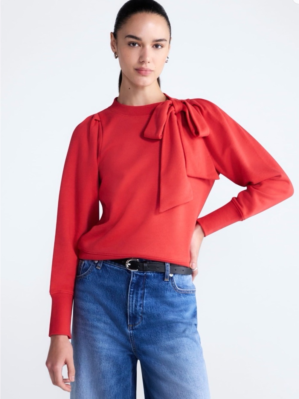 Free Assembly Women’s Bow Neck Sueded Terry Sweatshirt